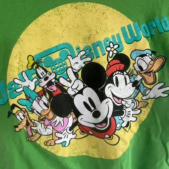 Disney Walt World Mickey Mouse Tee Adult Shirt Size Medium Green 100% Cotton - Picture 5 of 5